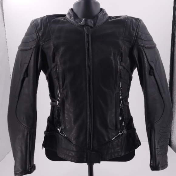 Scorpion EXO Medium Black Leather Motorcycle Jacket Removable Armor Get Stung - Picture 1 of 12